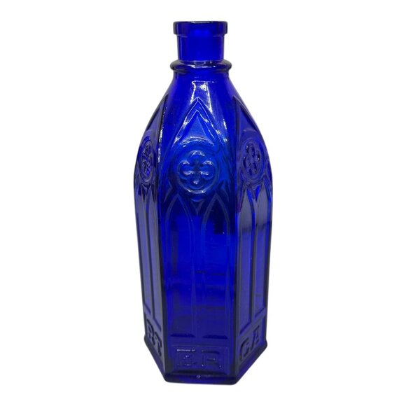 Carters Cathedral Cobalt Blue Embossed Glass Bottle Hexagon Quart Gothic Design - Picture 1 of 7